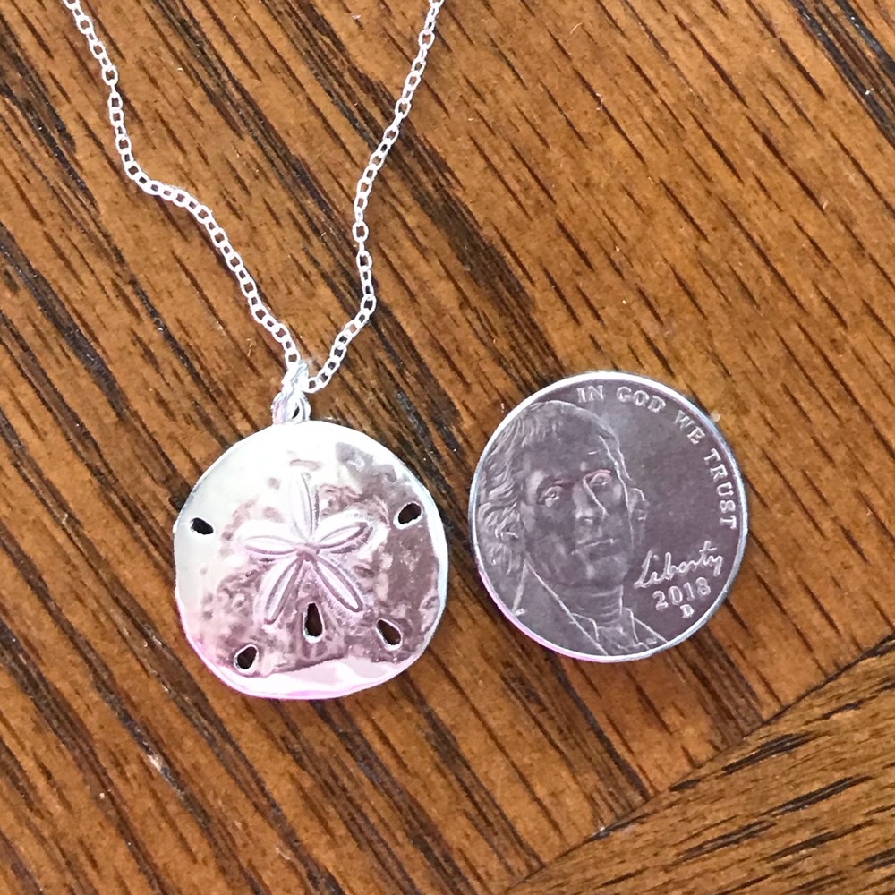 Sterling Silver Hammered Sand Dollar Necklace - Picture 9 of 14